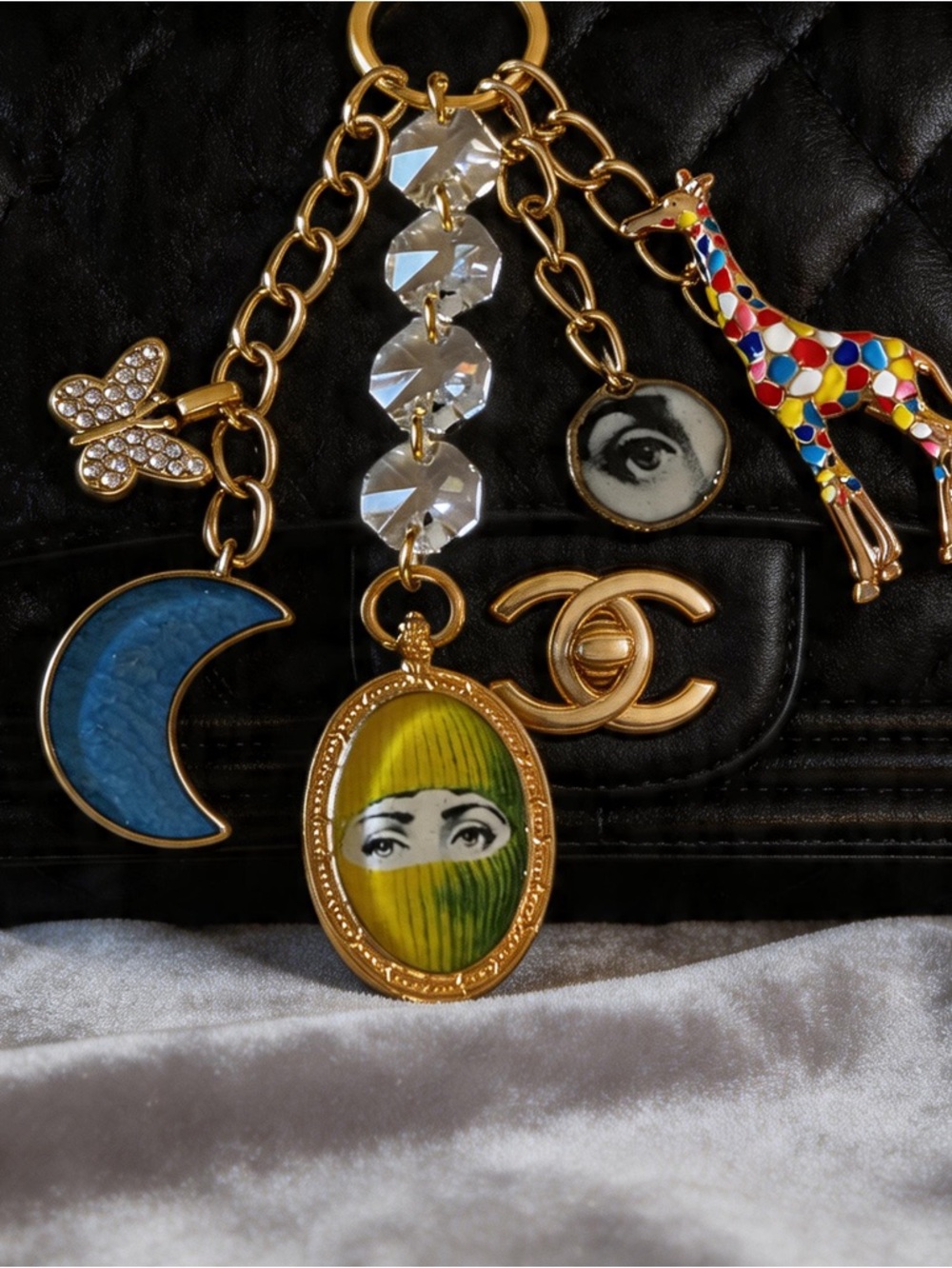 Fornasetti bag charm yellow jirafe moon butterfly Bag Charm Keychain collectible